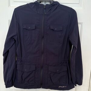 Eddie Bauer Jacket Womens L Black Travex Hooded Full Zip Travel Lightweight